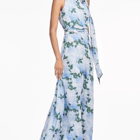 Sachin & Babi Kayla floral print chiffon gown Glacial Peonies - Picture 2 of 11